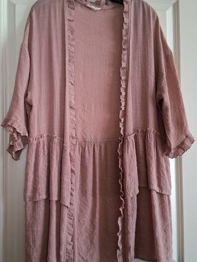 EASEL Women's Dusty Rose Size S Boho 2-Tiered Lightweight Cardigan Duster Top